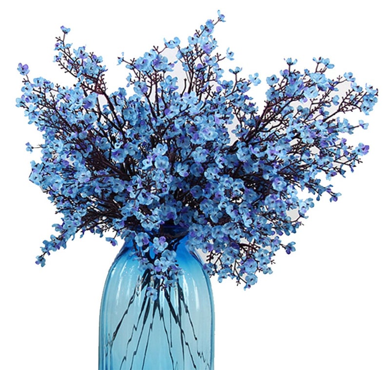 JAKY Global JAKY-Global Babys Breath Fabric Cloth Artificial Flowers 6 Bundle European Fake Silk Plants Decor Wedding Party Decoration Bouquets Real Touch DIY Home Garden(Blue) - Image 1